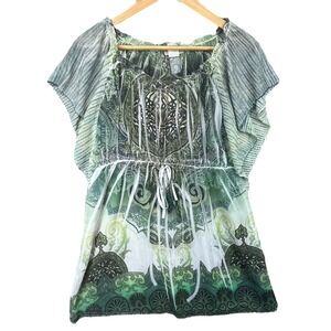 Studio MK Y2K Sheer Boho Mandala Top Festival Fairycore‎ Blouse Made in USA L